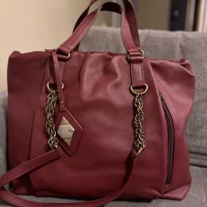 RACHEL ZOE MAROON LEATHER LARGE SATCHEL